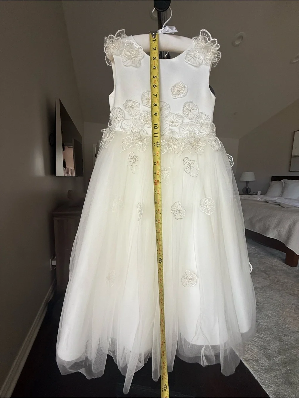 Princess Daliana Emmie Floral Appliqué Tulle Flower Girl Dress in ivory